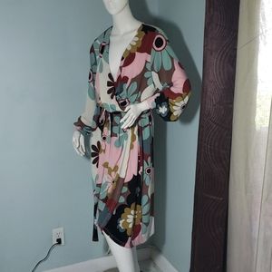 Eloquii Floral Belted Long Sleeve Dress 18